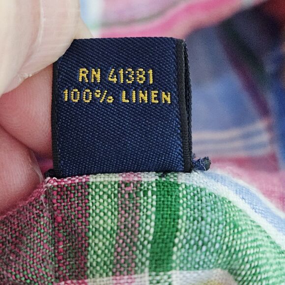 Polo Ralph Lauren Linen Shirt Men's Medium Plaid Colorful Button Up Long Sleeves - Picture 3 of 8